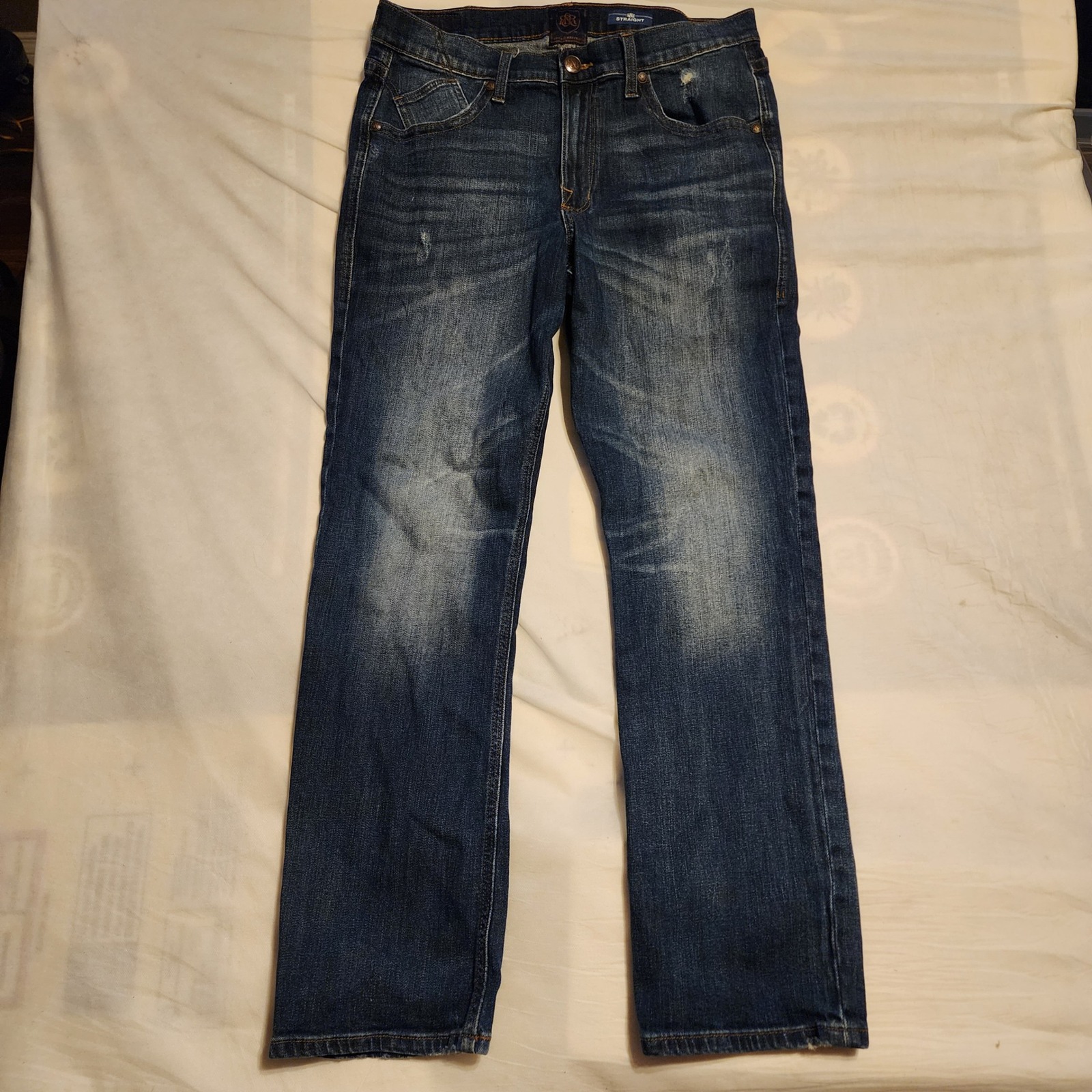 Rock & Republic Mens Straight Leg Jeans Dark Wash Distressed R510268 34x32 Blue